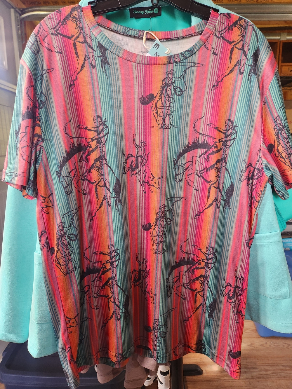 New Sterling Kreek Multicolor Striped Rodeo Tee - Women’s Short Sleeve Top